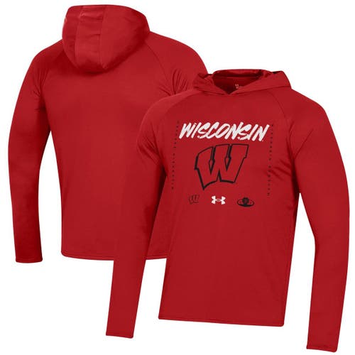 Under Armour Red Wisconsin Badgers 2023 On Court Bench Shooting Long Sleeve Hoodie T-Shirt