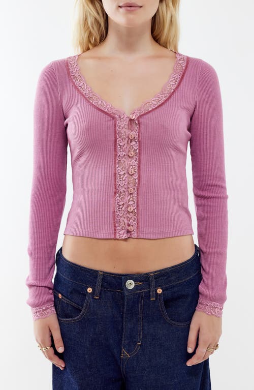 Shop Bdg Urban Outfitters Lace Trim Rib Cardigan In Pink