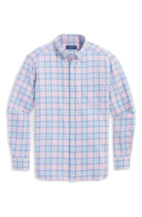 Plaid Island Stretch Cotton & Linen Button-Down Shirt