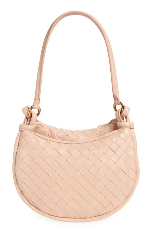 Shop Bottega Veneta Small Gemelli Intrecciato Leather Shoulder Bag In Lotus/brass