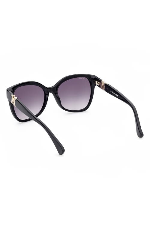 Shop Max Mara Butterfly 56mm Gradient Cat Eye Sunglasses In Shiny Black/gradient Smoke