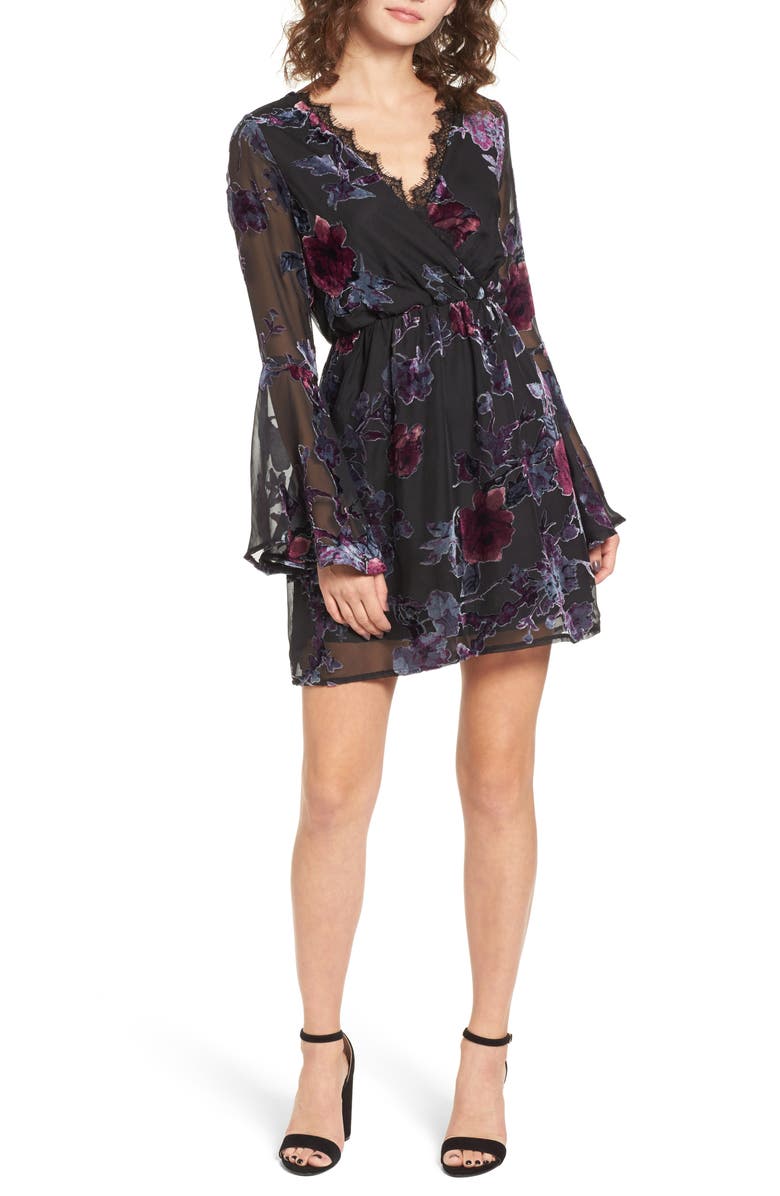 Dee Elly Burnout Velvet Bell Sleeve Dress Nordstrom