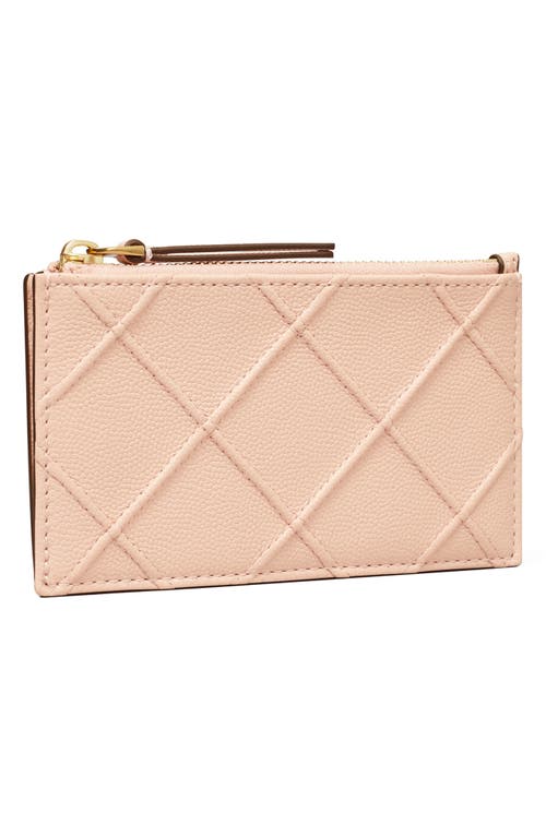 Shop Tory Burch Fleming Soft Caviar Leather Zip Card Case In Pink Dawn