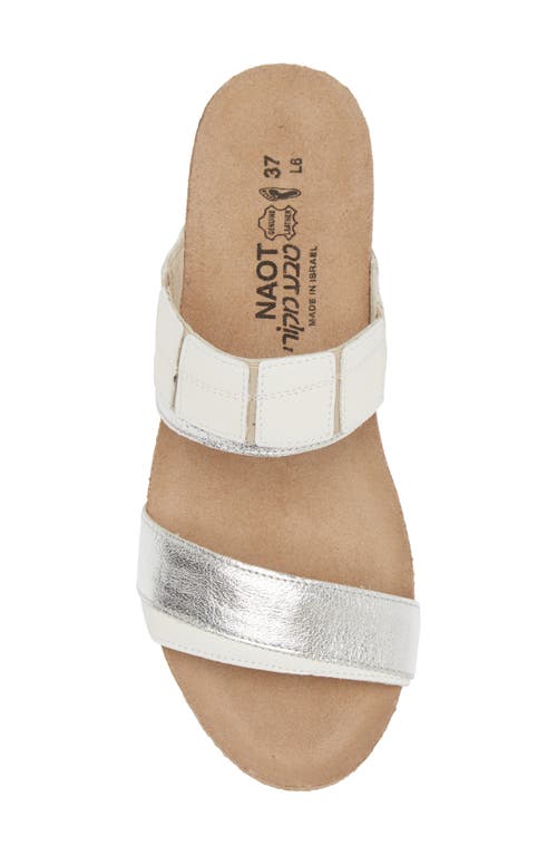 Naot Royalty Slide Sandal In Soft White/soft Silver