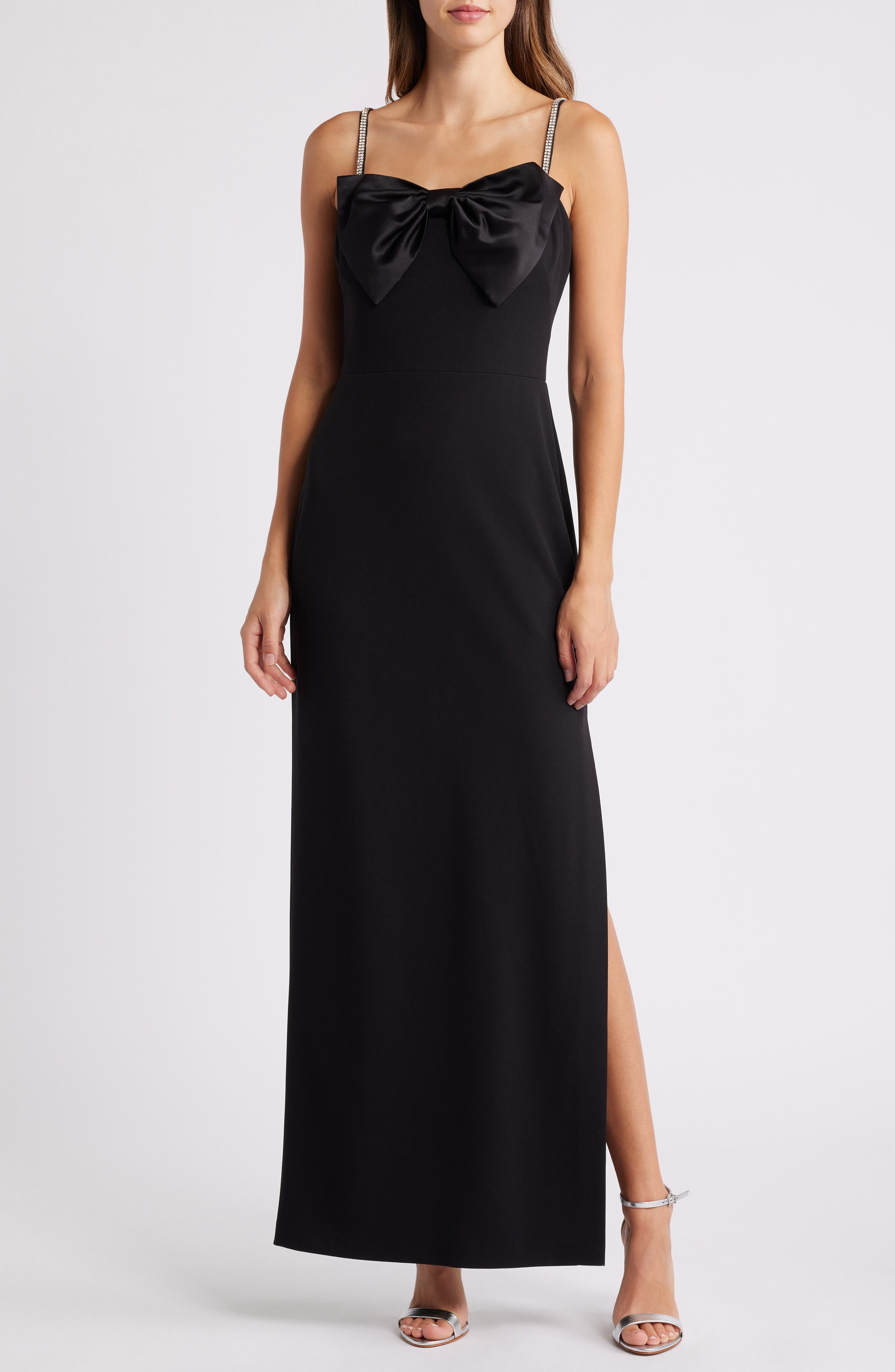 Eliza J Contrast Bow Column Gown in Black Cover