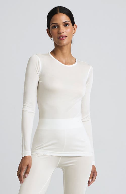 Shop Lands' End Silk Interlock Long Sleeve Crewneck Long Underwear Top In Ivory