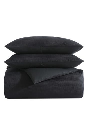 Vera Wang Waffle Stitch Pique Cotton Duvet Set In Black