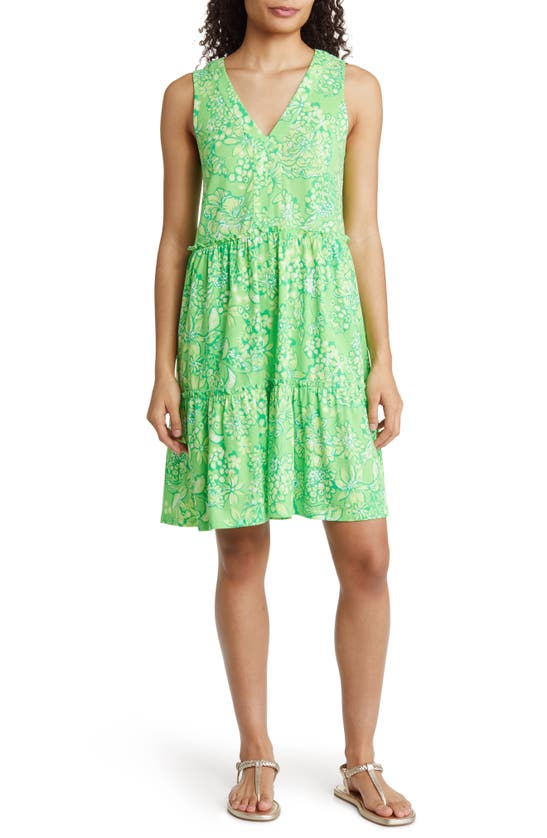 Lilly Pulitzer Lorina Floral V-neck A-line Cotton Dress In Limeade Its A Spring Thing