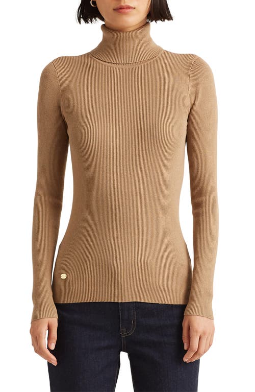 Ralph Lauren Lauren Ribbed Turtleneck Sweater In Classic Camel