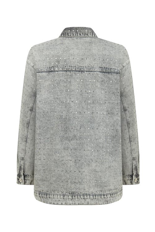 Shop Nocturne Oversized Stone-embellished Jean Jacket In Light Grey