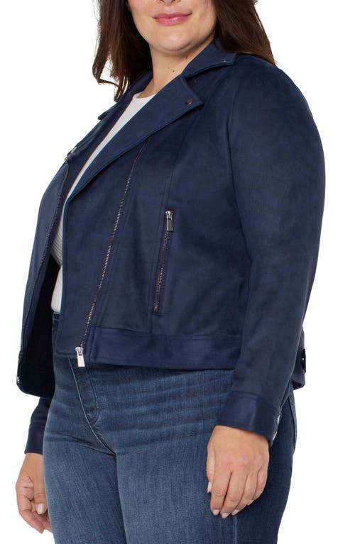 Shop Liverpool Faux Suede Moto Jacket In Mystic Navy