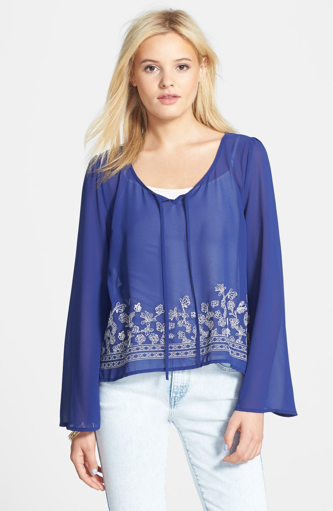 Blu Pepper Embroidered Peasant Top (Juniors) Nordstrom