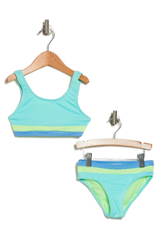 Shop Breaking Waves Kids' Colorblock Stripe Two-piece Bikini Swimsuit In Teal Multi