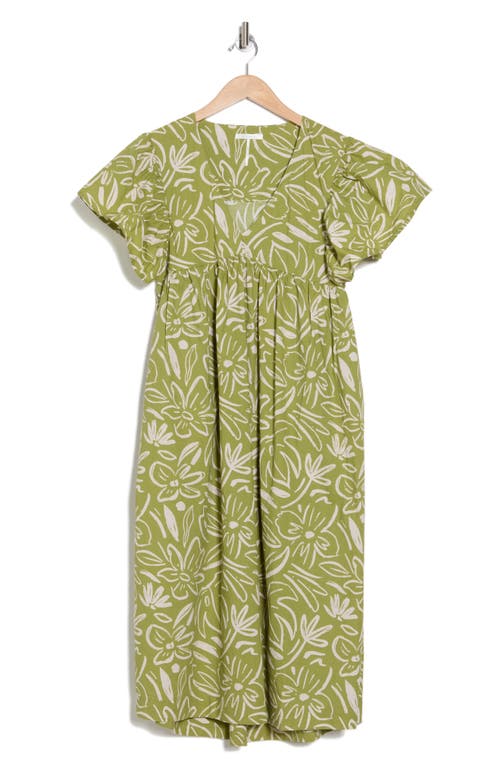 Shop Stitchdrop Nevis Print Flutter Sleeve Dress In Pear