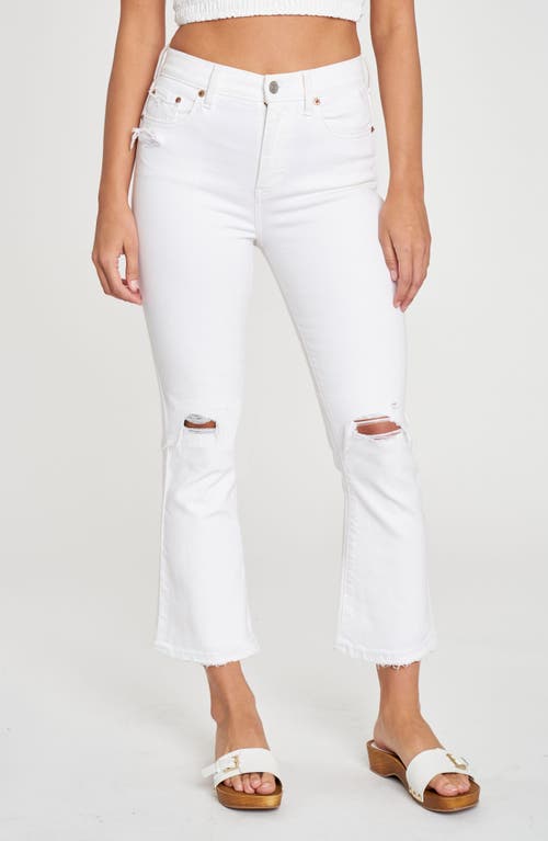 Shy Girl Ripped High Waist Raw Edge Crop Kick Flare Jeans in Marshmallow Distressed