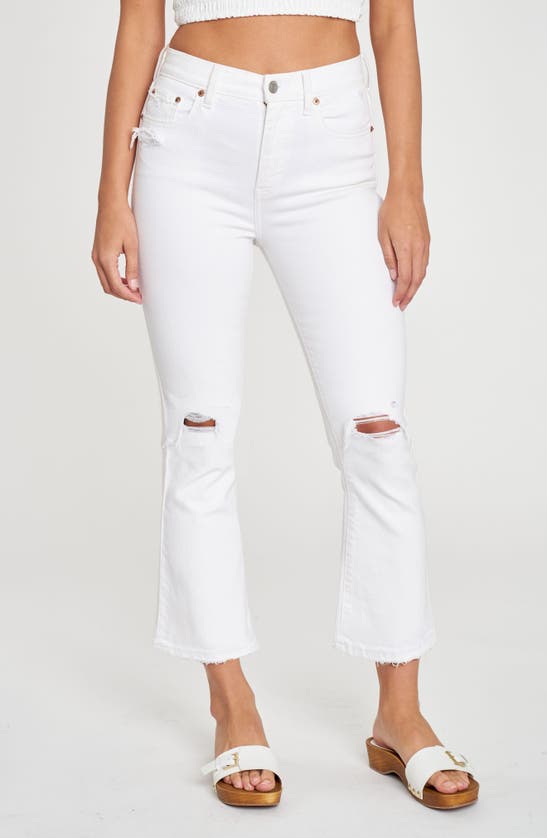 Shop Daze Shy Girl Ripped High Waist Raw Edge Crop Kick Flare Jeans In Marshmallow Distressed