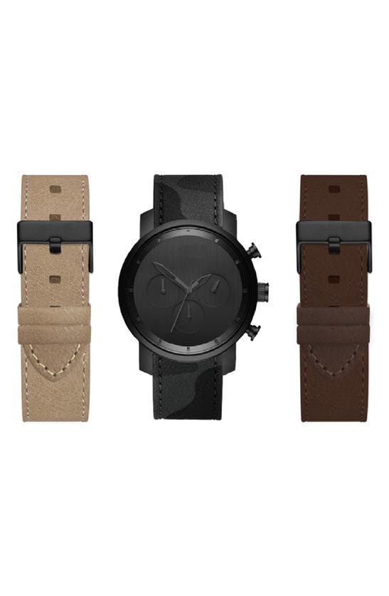 Shop I Touch Interchangeable Leather Strap Watch, 44mm In Black