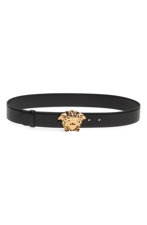 Versace Medusa Head Leather Belt In Black/gold