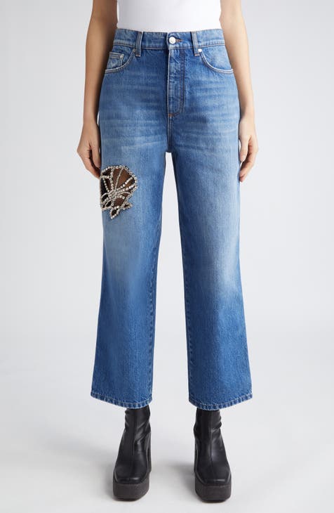 Embellished Straight Leg Capri Jeans