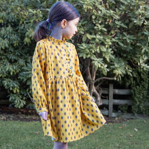 Beet World Toddler Girls' Long Sleeves Dress With Front Ruffle| Yellow And Pink In Yellow And Pink