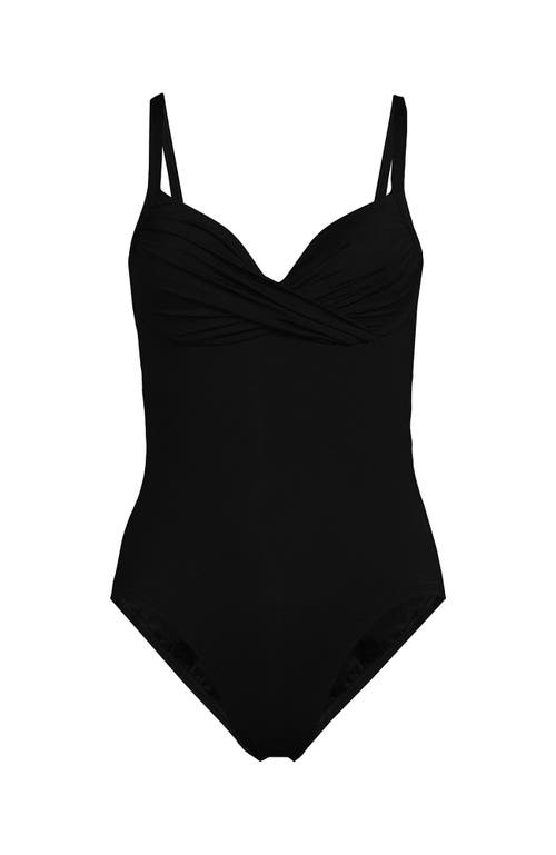 Shop Lands' End Womens Long Chlorine Resistant Sculpting Control Draped One Piece Swimsuit In Black