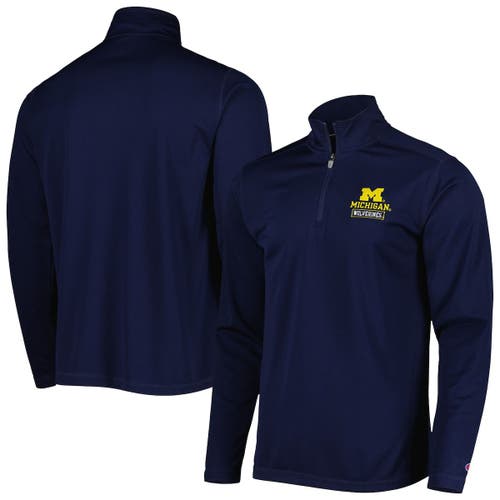 Men's Champion Navy Michigan Wolverines Textured Quarter-Zip Jacket