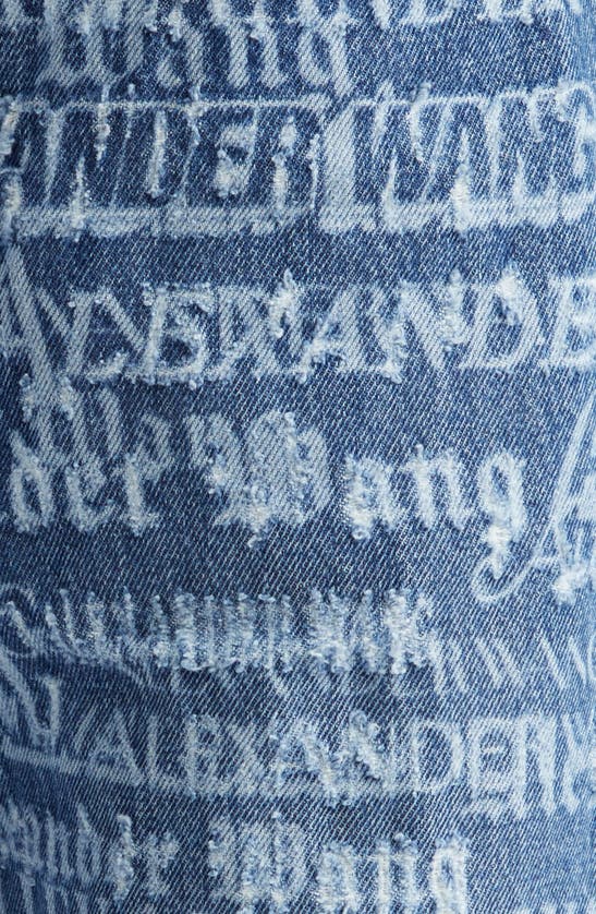 Shop Alexander Wang Ez Newsprint Logo Distressed Relaxed Straight Leg Jeans In Vintage Medium Indigo