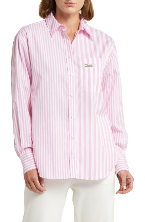 Lacoste X Bandier Mix Stripe Cotton Button-up Shirt In Sucrerie/blanc
