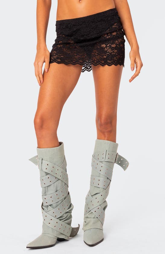 Edikted Kaylie Sheer Lace Mini Skirt In Black