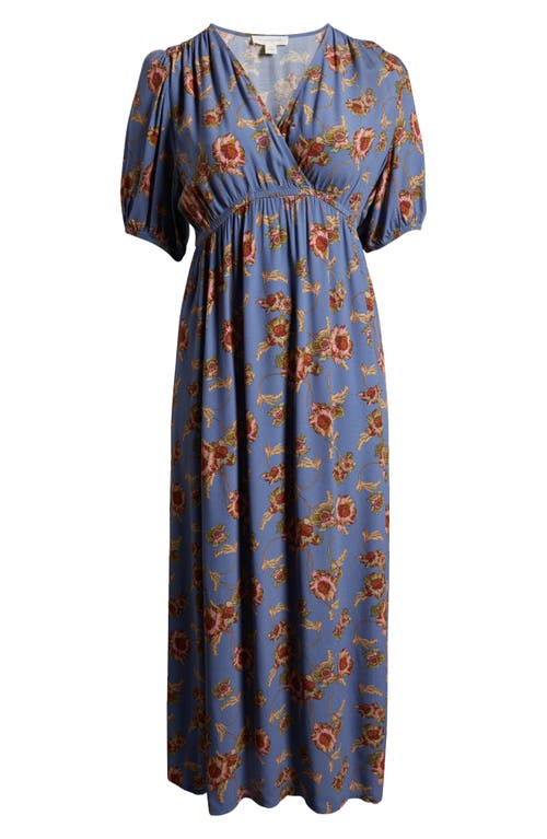 Shop Treasure & Bond Floral Surplice V-neck Maxi Dress In Blue- Pink Wander Floral