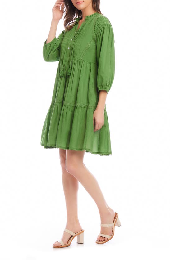 Shop Karen Kane Tiered Lace Trim Cotton Dress In Green
