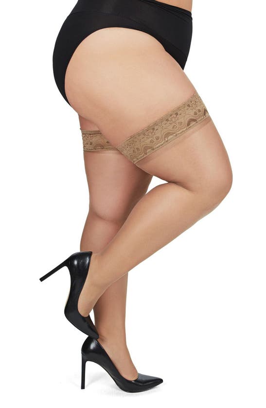 Shop Memoi Sheer Thigh High Stockings In City Beige