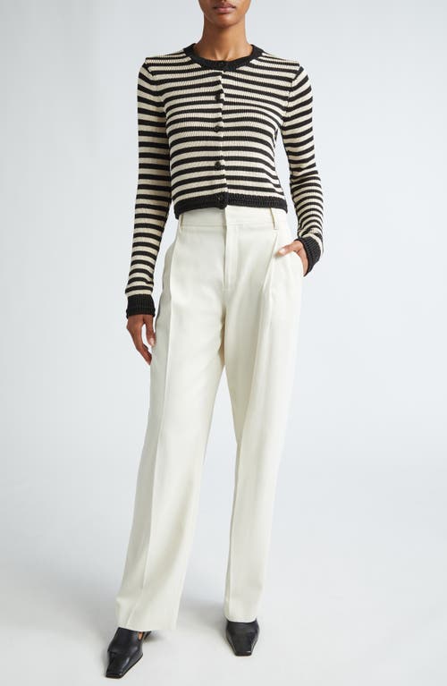 Maria Mcmanus Stripe Shrunken Cardigan In Black/eggshell Stripe