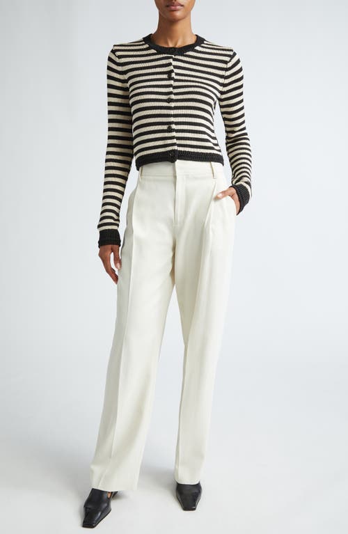 Shop Maria Mcmanus Stripe Shrunken Cardigan In Black/eggshell Stripe