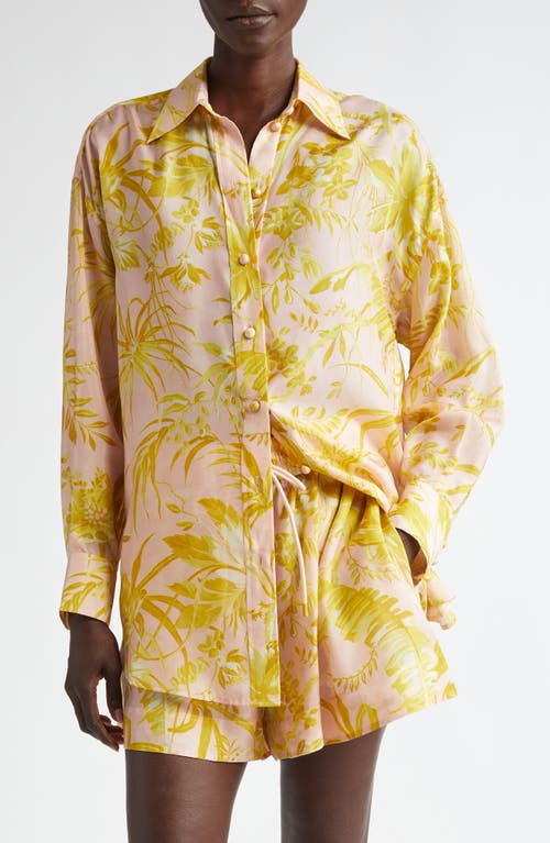 Shop Zimmermann Golden Relaxed Silk Button-up Shirt In Pink/gold Floral