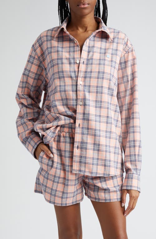 Acne Studios Plaid Organic Cotton Flannel Button-Up Shirt Pink/Blue at Nordstrom,