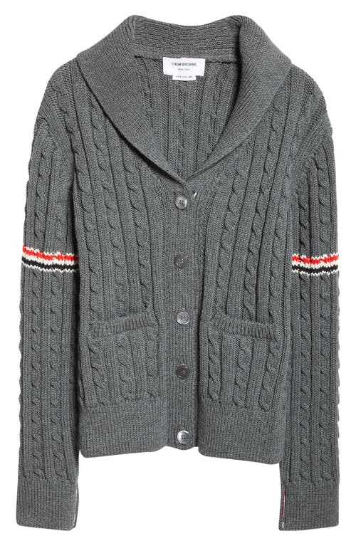 Thom Browne Shawl Collar Cable Knit Virgin Wool Cardigan In Medium Grey