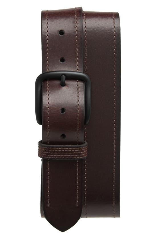 Frye Stitched Leather Belt In Brown / Antique Brass