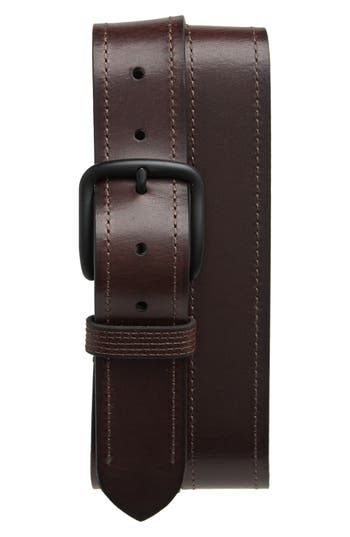 Shop Frye Stitched Leather Belt In Brown/antique Brass