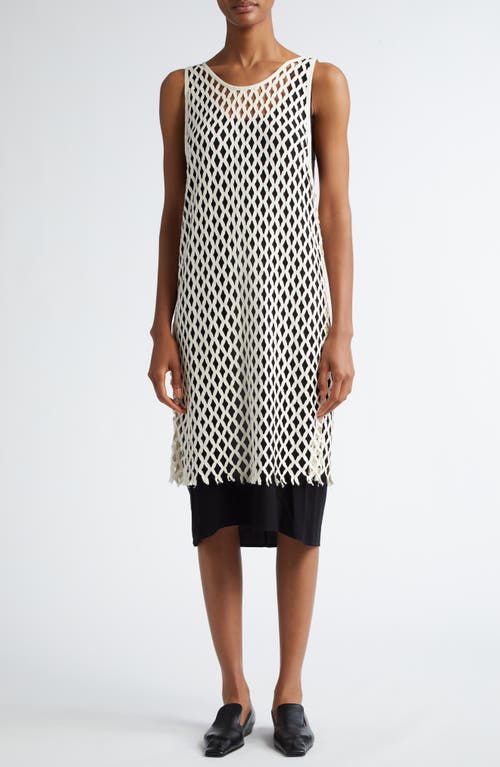 Shop Bite Studios Evening Mixed Media Organic Cotton Netted Overlay Shift Dress In Off-white/black