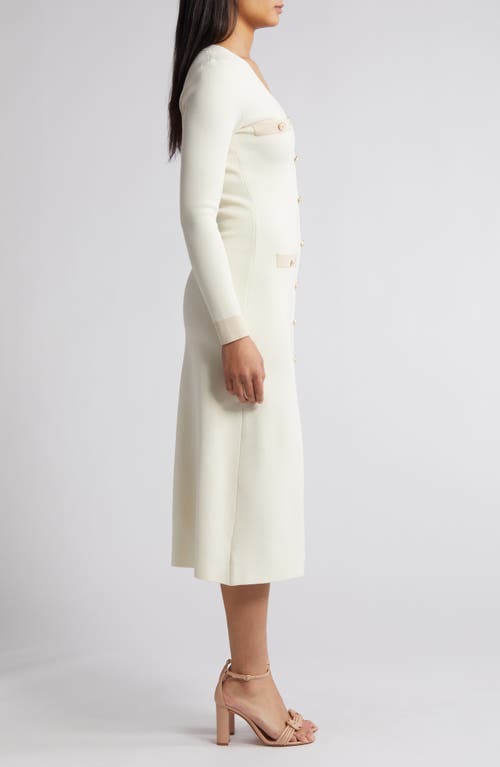 Zoe And Claire Button Detail Long Sleeve Midi Sweater Dress