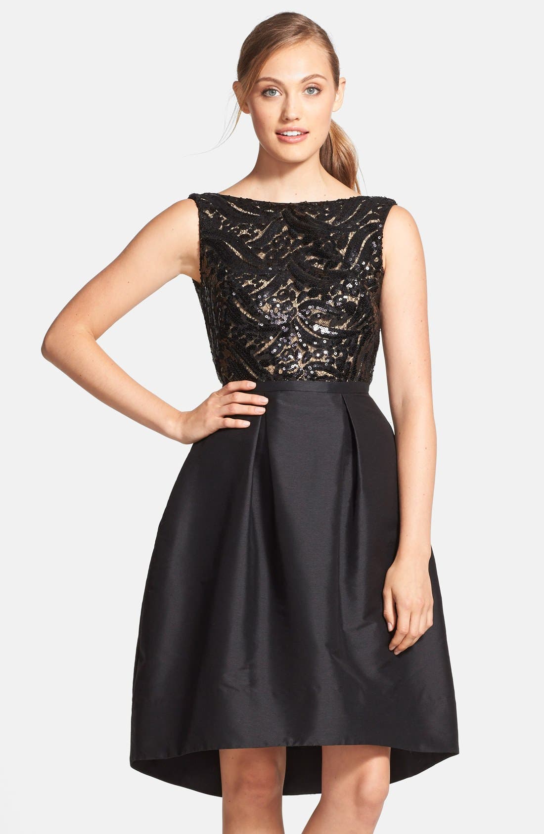 ML Monique Lhuillier Sequin Bodice Faille Fit & Flare Dress | Nordstrom