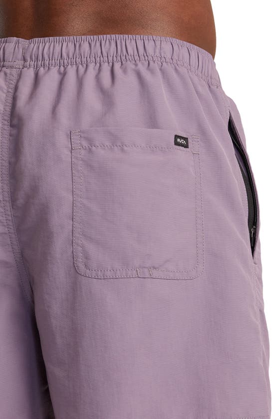 Shop Rvca Outsider Basecamp Nylon Drawstring Shorts In Purple Sage