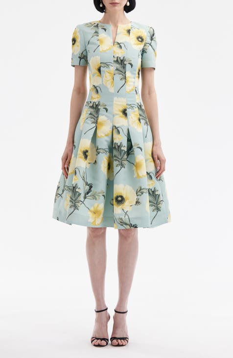 Poppies Floral Pleated Fit & Flare Dress