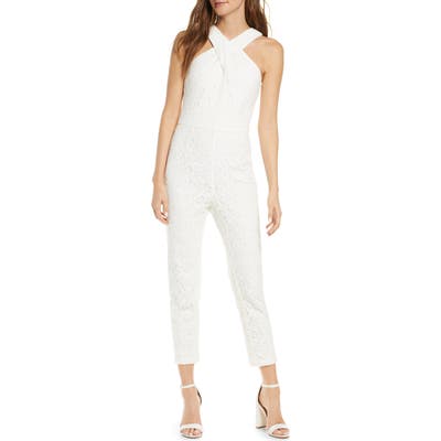 Adelyn Rae Cayden Cross Neck Lace Jumpsuit, White