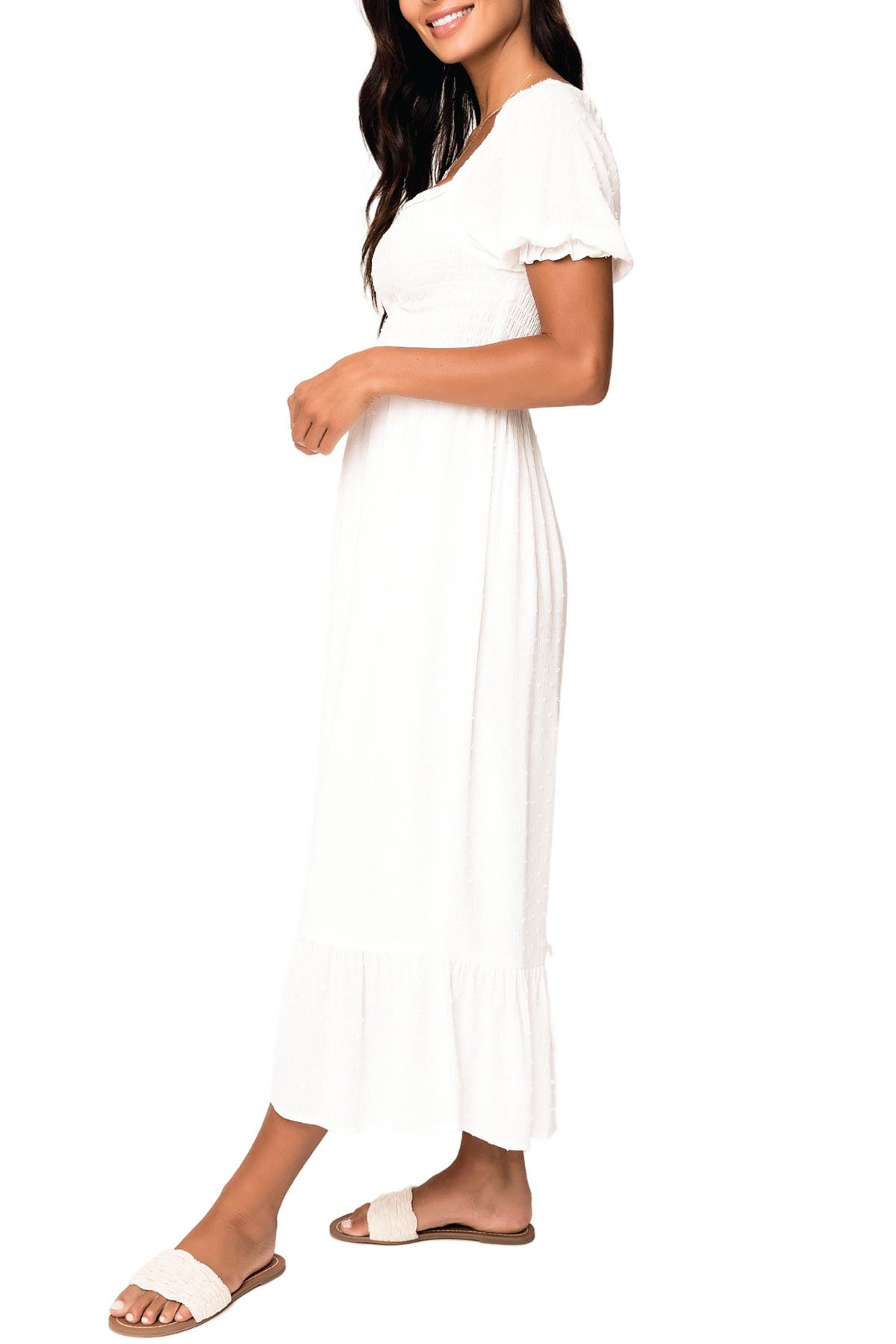 white maxi dress puff sleeve