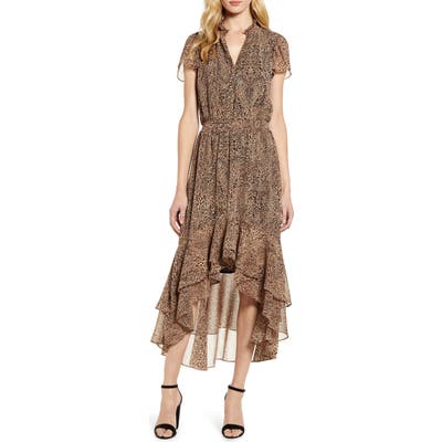 1.state Leopard Split Collar High/low Maxi Dress, Brown