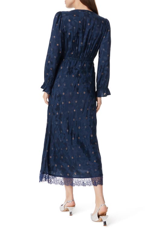 Shop Sam Edelman Camilla Long Sleeve Lace & Chiffon Midi Dress In Navy Scribble Dot