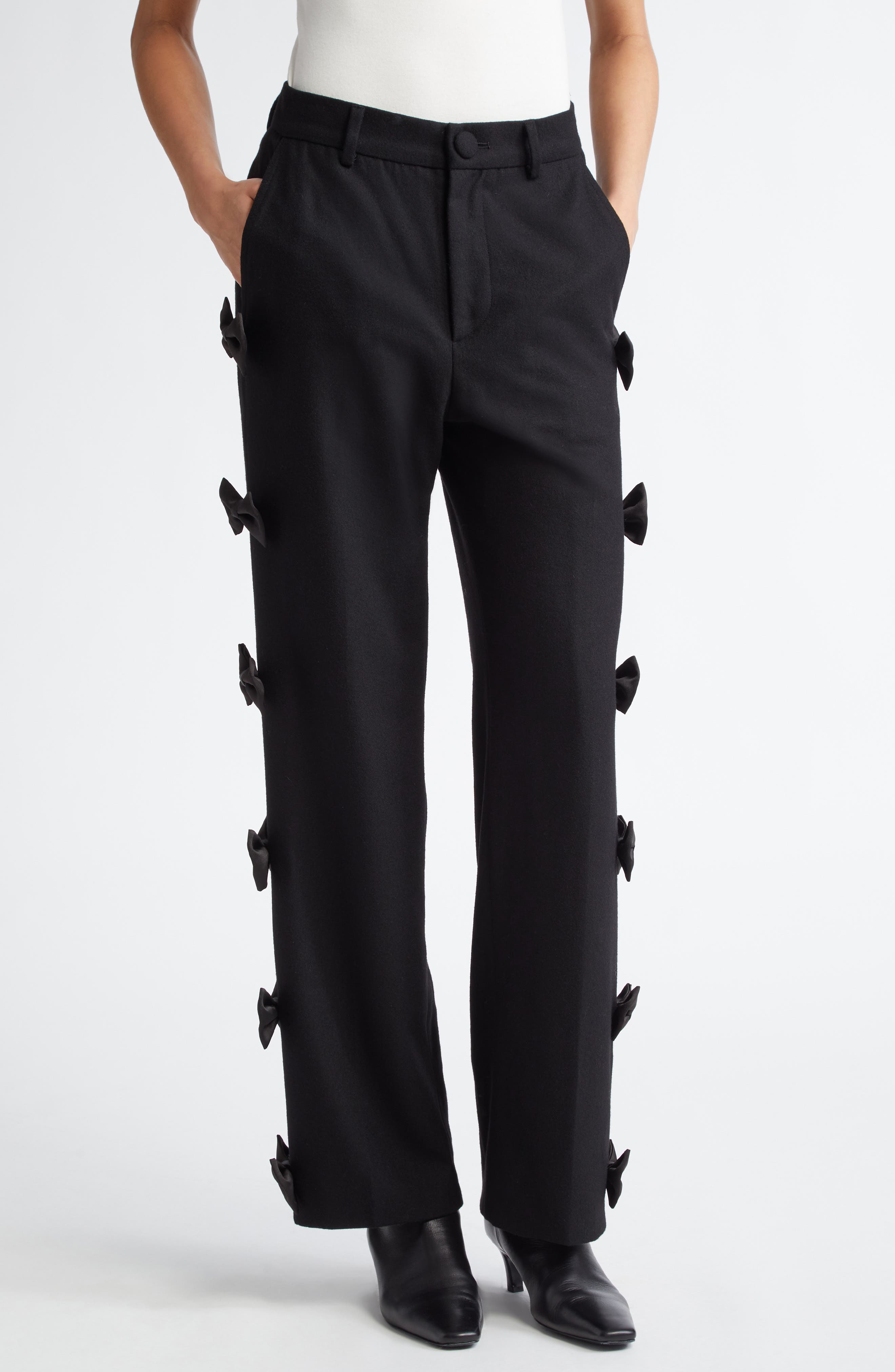Tanner Fletcher Gender Inclusive Emerson Satin Bow Pants in Black 