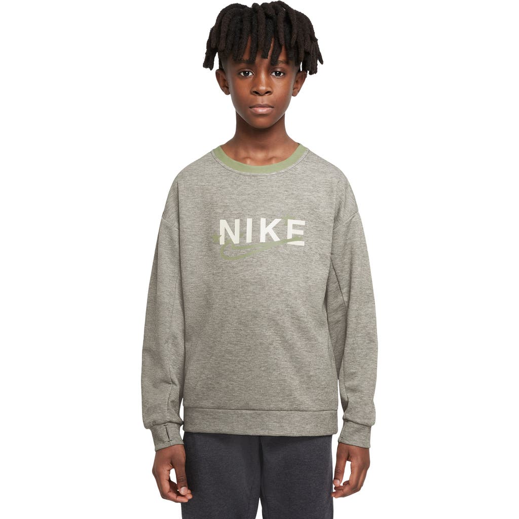 Nike Kids' Dri-fit Crewneck Sweatshirt In Rough Green/alligator